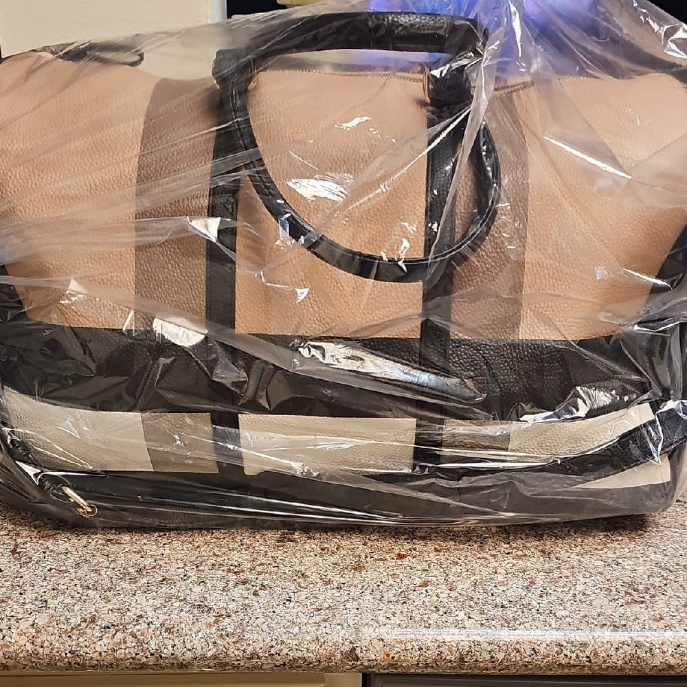 Stylish Tan and Black Tote Bag
